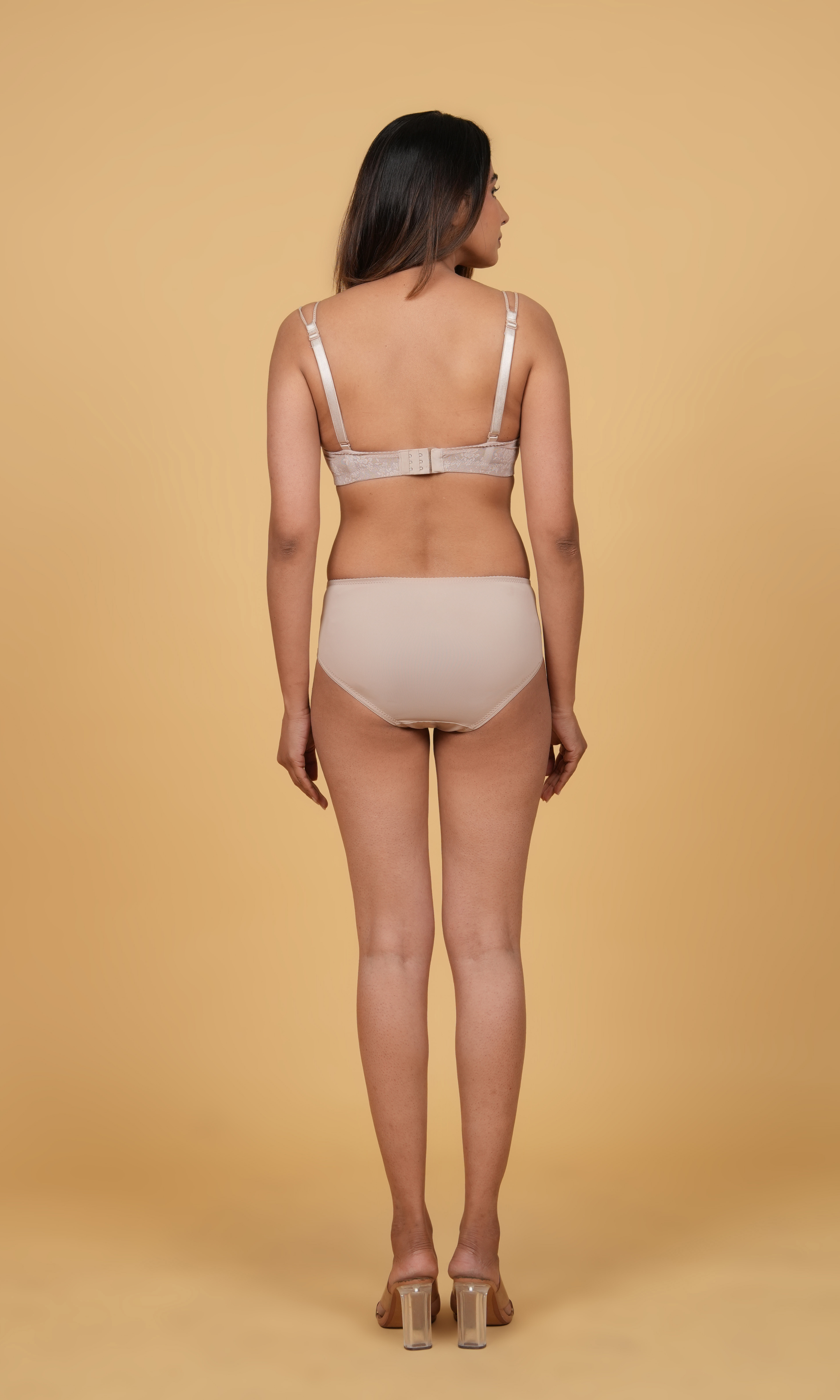 Padded Non-Wired Seamless Lace Bra & Mid-Waist Lace Brief Set