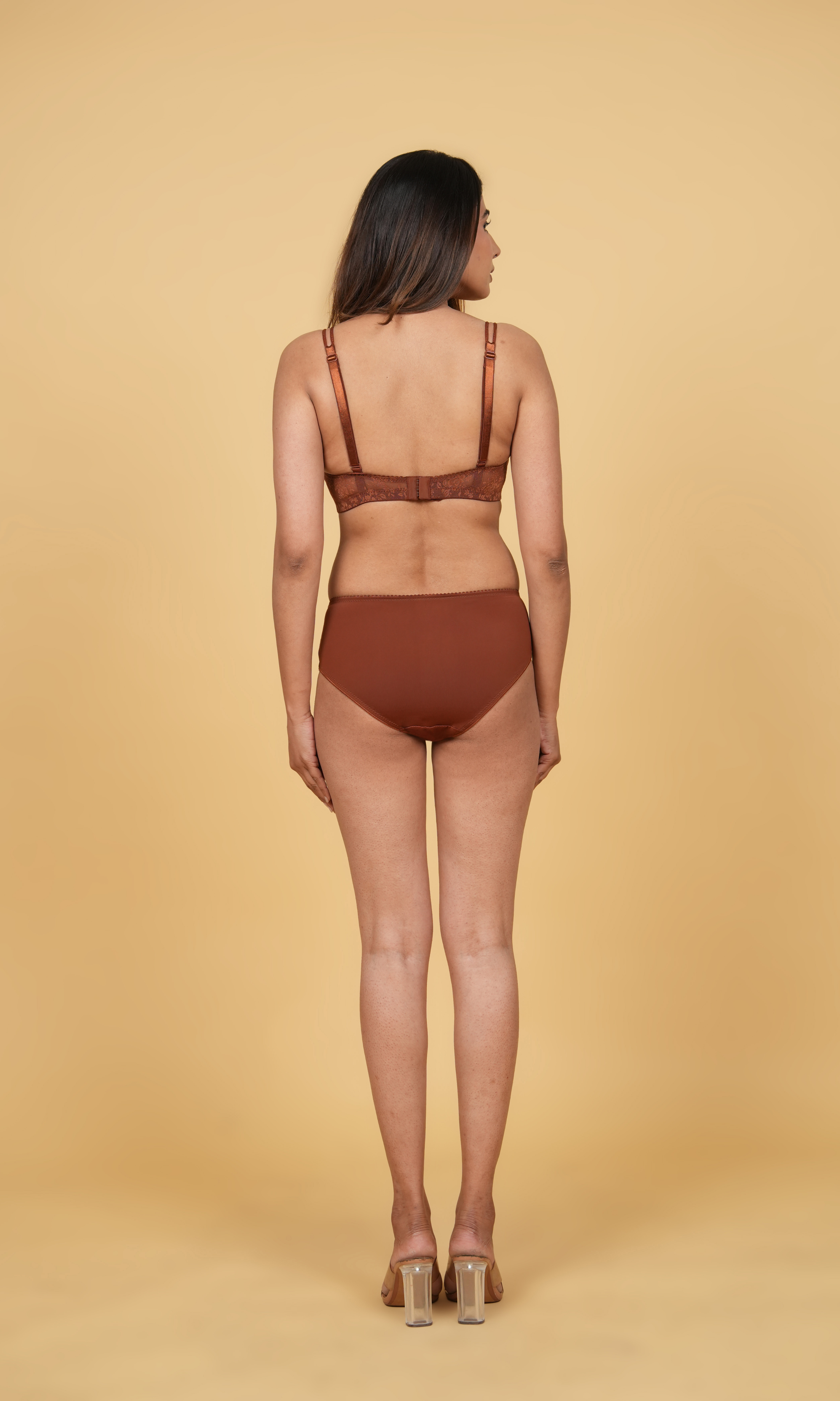 Padded Non-Wired Seamless Lace Bra & Mid-Waist Lace Brief Set